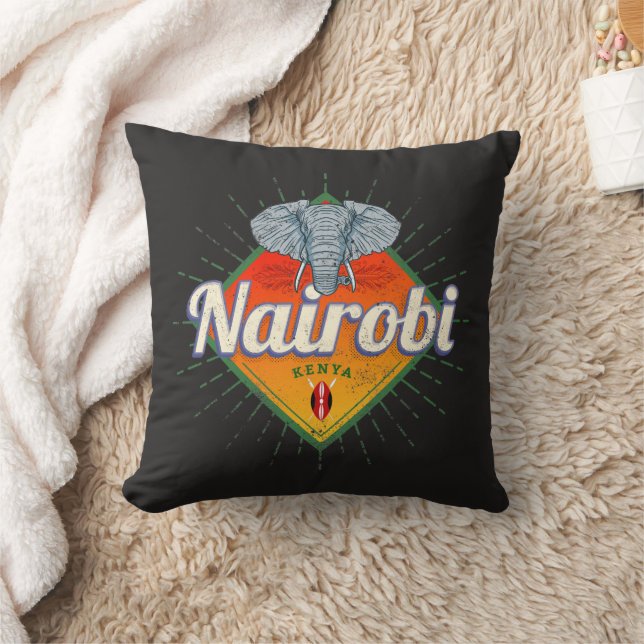 Nairobi Capital Kenya Elephant Vintage Afrika  Kudde (Filt)