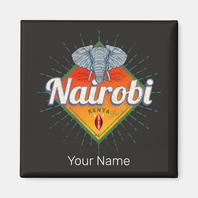 Nairobi Capital Kenya Elephant Vintage Afrika  Magnet (Framsidan)