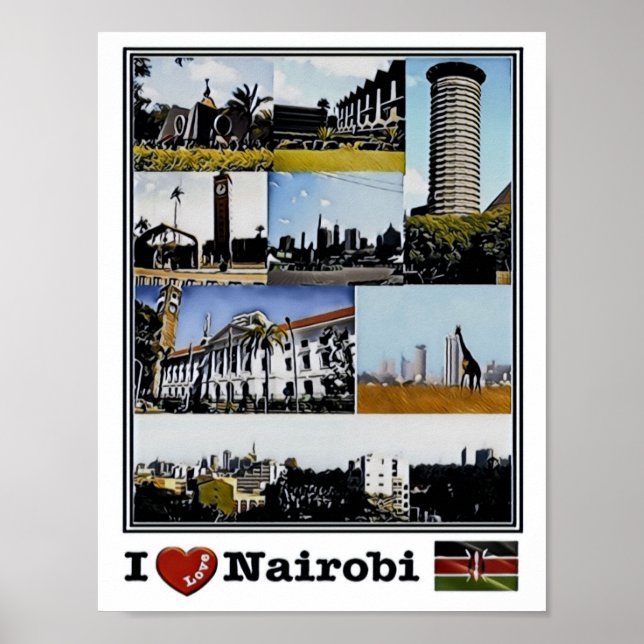 Nairobi - I Kärlek Mosaic - Skyline - Panorama Poster (Framsidan)