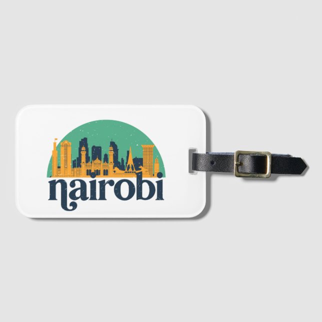 Nairobi Kenya City Skyline Retro Cityscape Art Bagagebricka (Framsida horisontal)