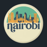 Nairobi Kenya City Skyline Retro Cityscape Art Magnet<br><div class="desc">Vintage- och reflexritorier med vackra skyliner, attraktion och cityscape-konst. Coola skyscraper och byggnad silhuette illustrerar handelsvara för turister och resenärer. Perfekt som souvenir att ta med sig hem när man reser hela världen runt. Spara minnet av din resa och semester med familj och vänner. Bakgrunden till färg kan anpassas till...</div>