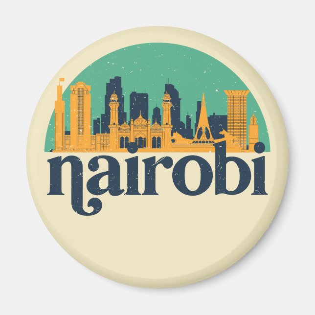 Nairobi Kenya City Skyline Retro Cityscape Art Magnet (Framsidan)