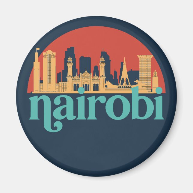 Nairobi Kenya City Skyline Vintage Cityscape Magnet (Framsidan)