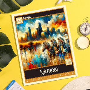 Nairobi, Kenya Måla Vintage Vykort