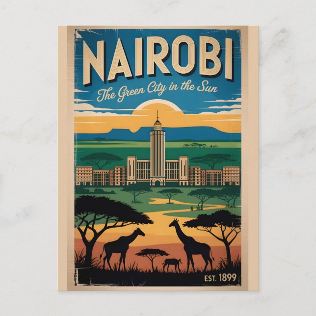 Nairobi Kenya Retro Resemålning Affisch Konst Vykort (Framsida)