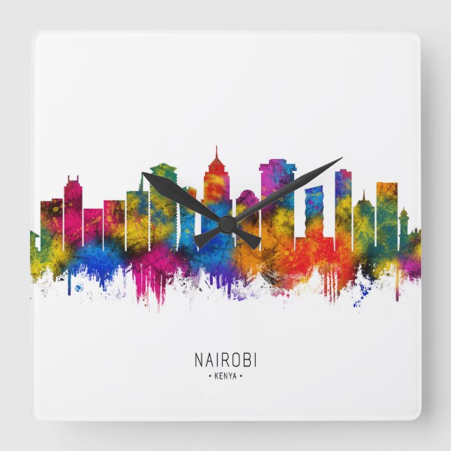 Nairobi Kenya Siluett Fyrkantig Klocka (Framsida)