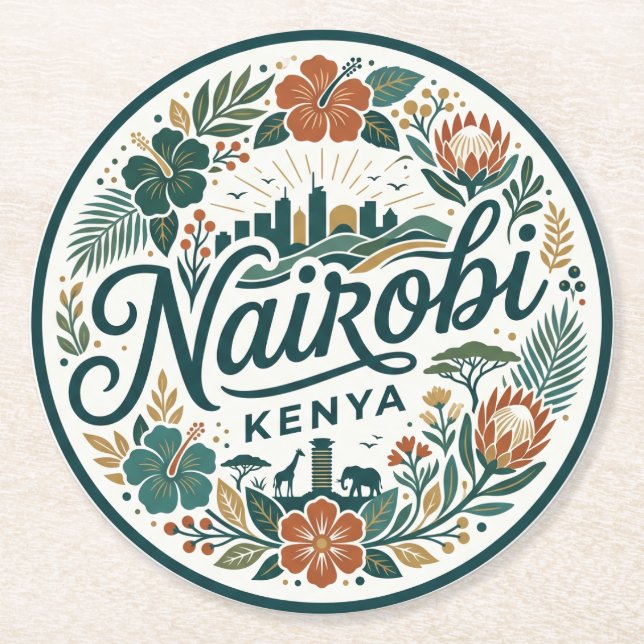Nairobi Kenya Underlägg Papper Rund (Framsidan)