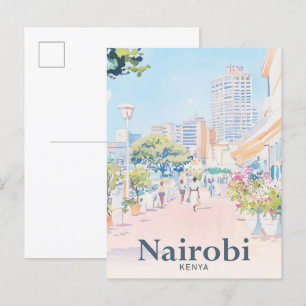 Nairobi Kenya Watercolor Painting Travel Vykort