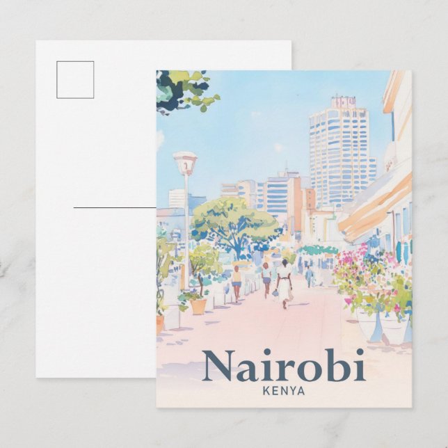 Nairobi Kenya Watercolor Painting Travel Vykort (Fram/baksida)