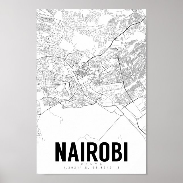 Nairobi Kenyas minimalistiska Karta Art Poster (Framsidan)