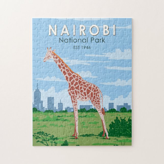 Nairobi National Park Giraffe Travel Art Vintage Pussel (Vertikal)