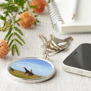 Nairobi National Park Giraffes Rund Silverfärgad Nyckelring