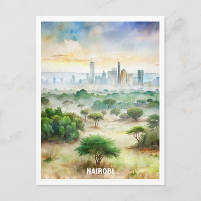 Nairobi National Park Watercolor Painting Vykort (Framsida)