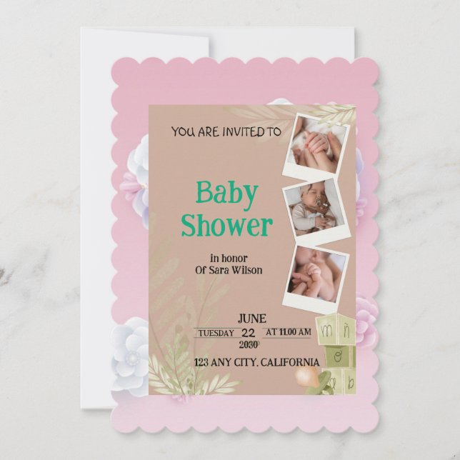 Naissance d'une Petite Fille avec Élégance !" Inbjudningar (Framsida)