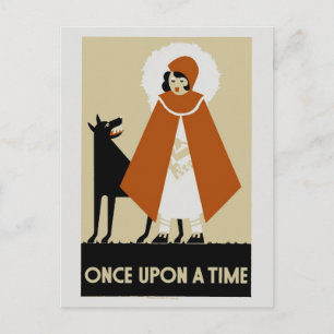 Naive Art Deco Little Red Riding Huva Vykort