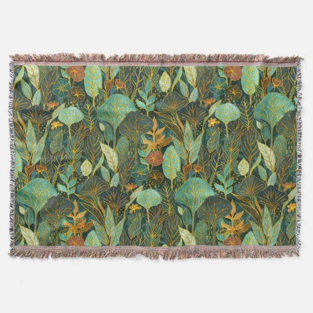 Naive Art Lush Garden Tapestry in Grönt and Blue Filt (Framsidan)