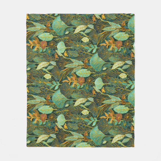 Naive Art Lush Garden Tapestry in Grönt and Blue Fleecefilt (Framsidan)