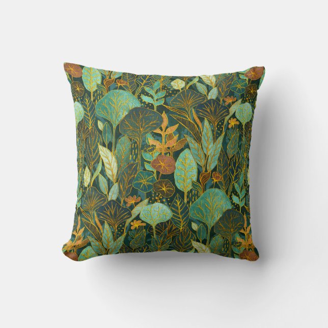 Naive Art Lush Garden Tapestry in Grönt and Blue Kudde (Framsida)