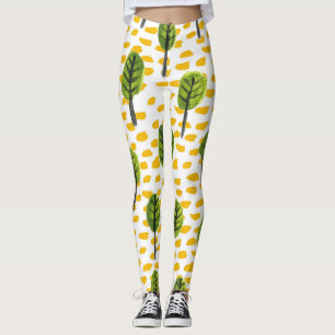 Naive Grönt Black Träd Mönster Leggings