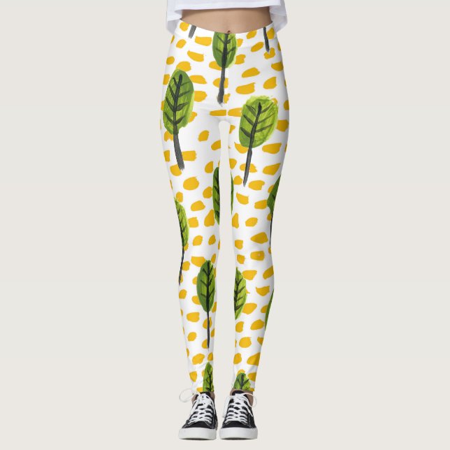 Naive Grönt Black Träd Mönster Leggings (Framsida)