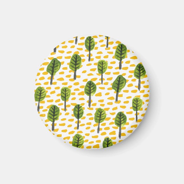 Naive Grönt Black Träd Mönster Magnet (Framsidan)