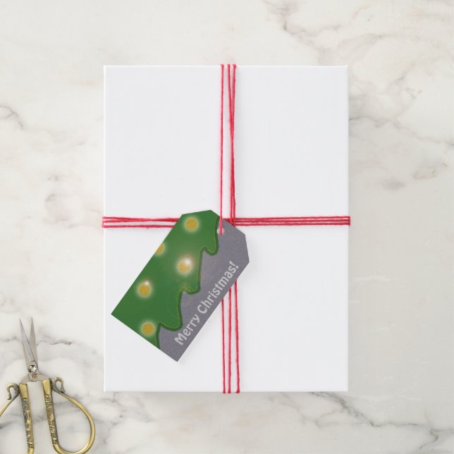 Naive jul tre med Hälsning Grått Presentetikett (Med Snöre)