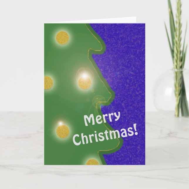Naive Julgran Golden Ljus Text Blue Helgkort (Framsida)