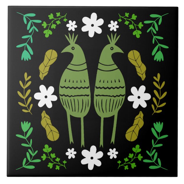 Naïve Rustic Nature Bird Folk Art Kakelplatta (Framsidan)