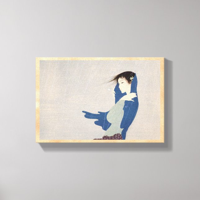 Nakajima Kiyoshi Bra Rain japanese art Canvastryck (Framsida)