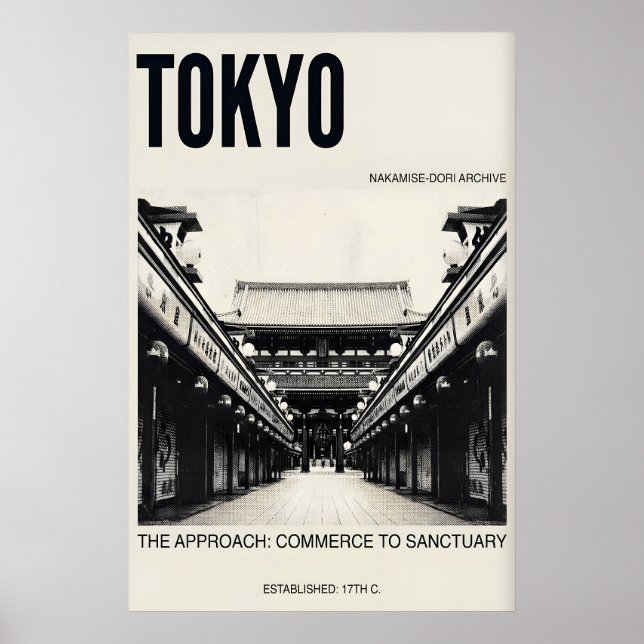 Nakamise Dori Affisch Tokyo Resa Konst (Svart (Framsidan)