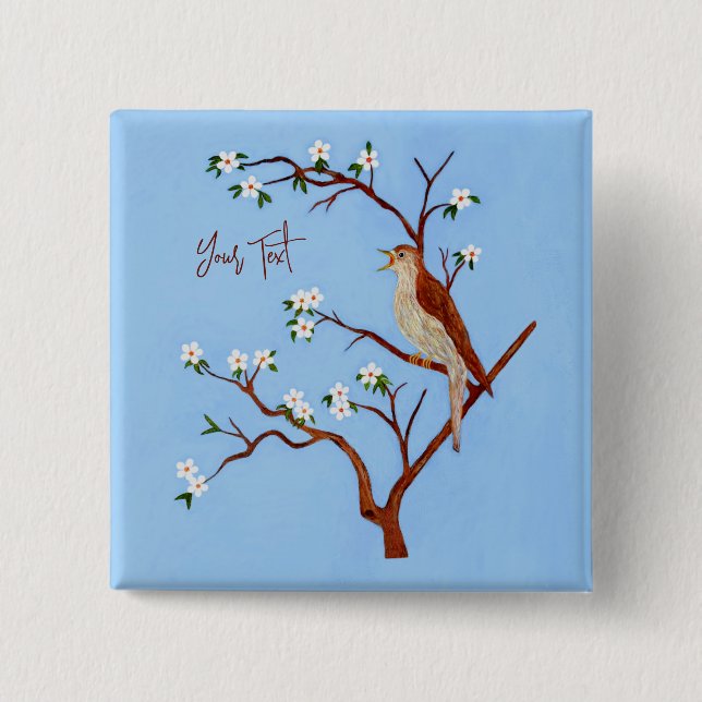 Näktergal Knapp Med Anpassningsbar Text (Framsida)