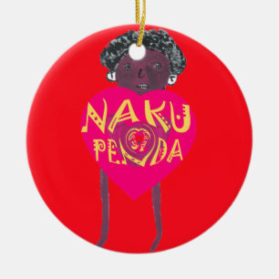 Nakupenda Kärlek Art - Swahili Heart Design Julgransprydnad Keramik