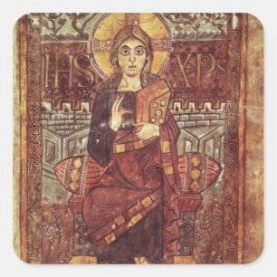 NAL 1203 fol.3 Kristus i Majestät, från Godesca Fyrkantigt Klistermärke