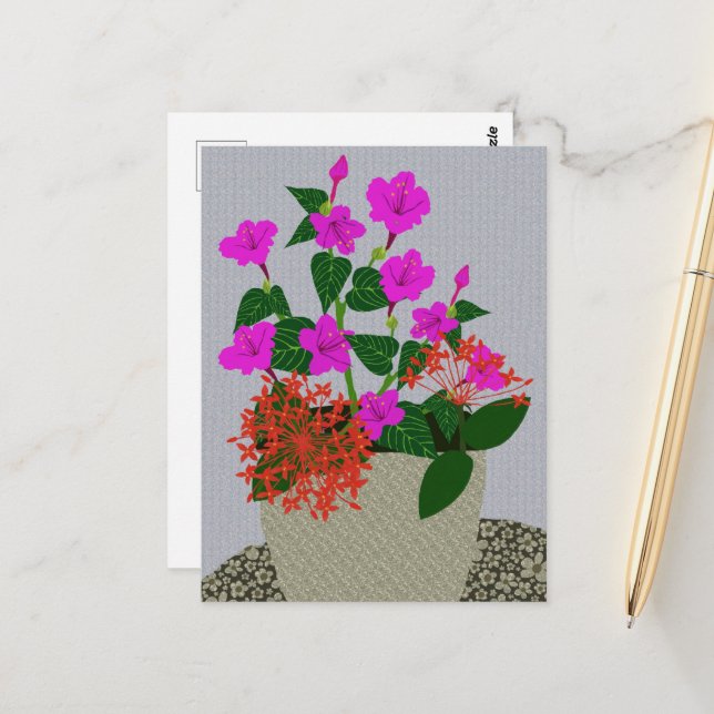 Nål Flower och 4's klockan Flower Vykort (Fram/Back In Situ)