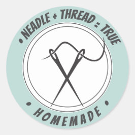 Nål+gå=true Homemade on blek Mintgreen back Runt Klistermärke