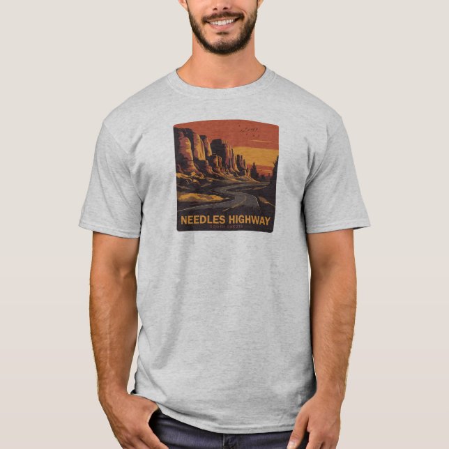 Nål Highway South Dakota Red Himlar T Shirt (Framsida)