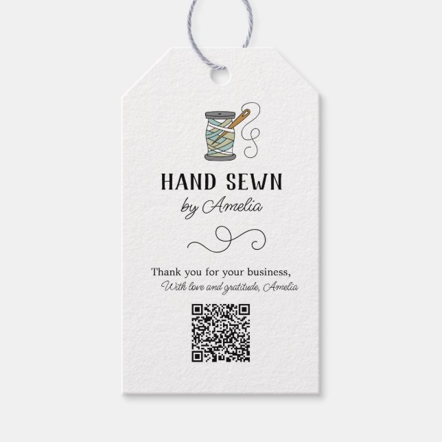 Nål och Tråd Handskriven Sy Tack Presentetikett (Framsidan)