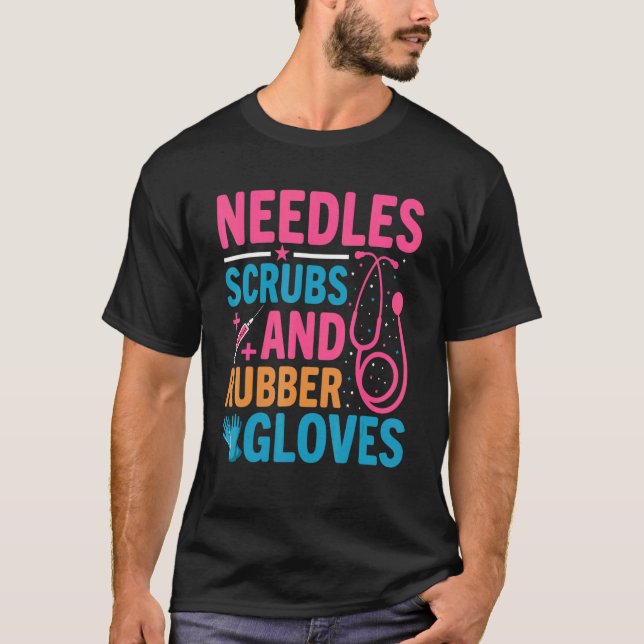 Nål Scrubs Rubber-handskar Phlebotomist Nurse Ph T Shirt (Framsida)