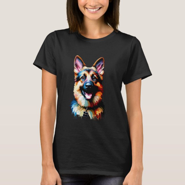 NALA Vibrant German Shepherd Art Unik Djurälskare T Shirt (Framsida)