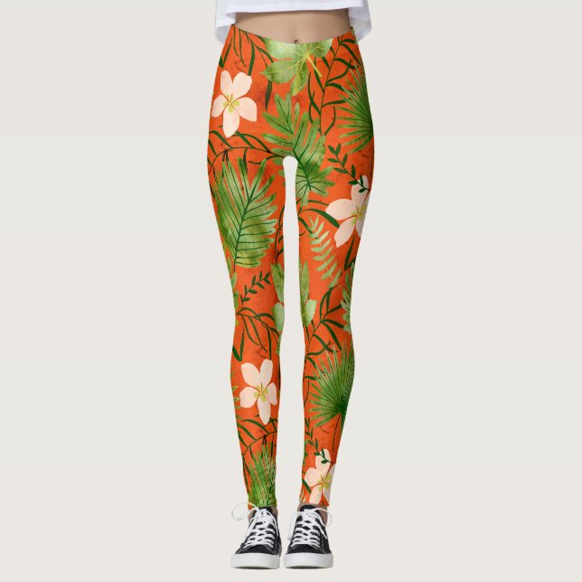 Nalani Hawaiian Tropical Garden Coral Leggings (Framsida)