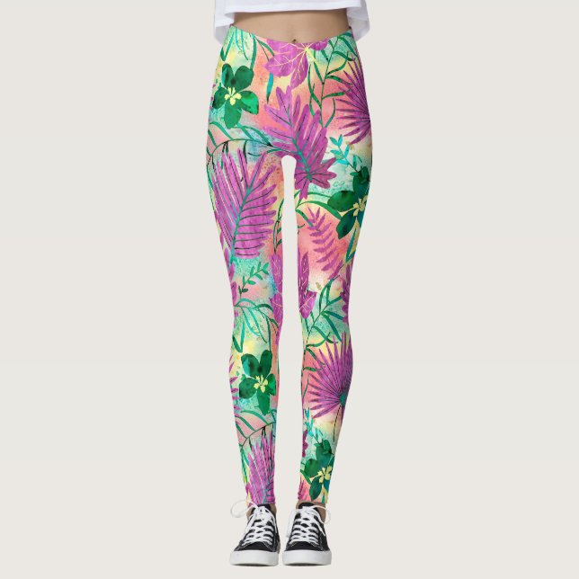 Nalani Hawaiian Tropical Garden Fuchsia Leggings (Framsida)
