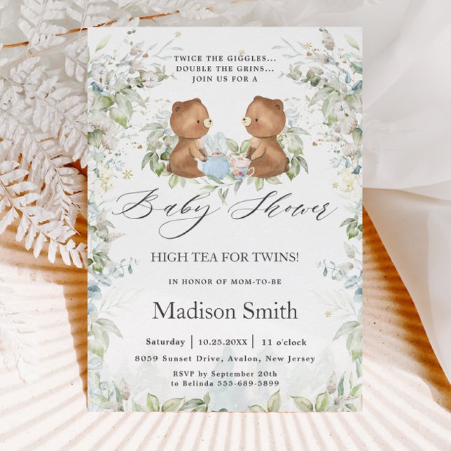 Nallar Chic High Tea Party Twillingar Baby Shower Inbjudningar (Skapare uppladdad)