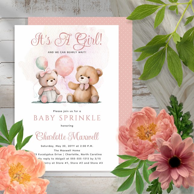 Nallar Det är en tjej Barly Wait Baby Sprinkle Inbjudningar (Skapare uppladdad)