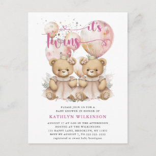 NALLAR för IT-TWILLINGARS Rosa Balloons Baby Show Inbjudan Vykort
