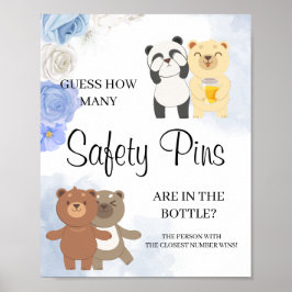 Nallar Hur många Stift Baby Shower-skyltar Poster