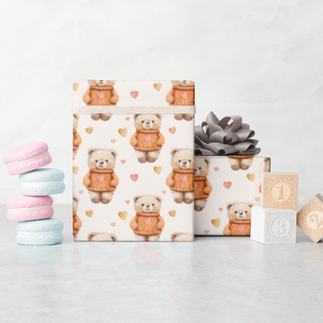 Nallar i Orange Sweaters Presentpapper (Baby Shower)