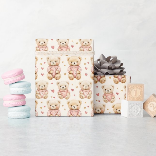 Nallar i Rosa Sweaters Presentpapper (Baby Shower)