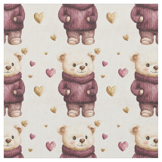 Nallar med Lila & Guld Hearts Tyg (Närbild)