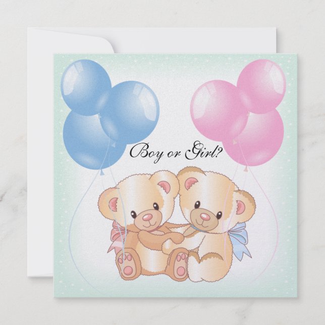Nallar och ballonger Gender Reveal Party Invit Inbjudningar (Framsida)