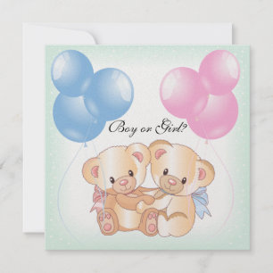 Nallar och ballonger Gender Reveal Party Invit Inbjudningar